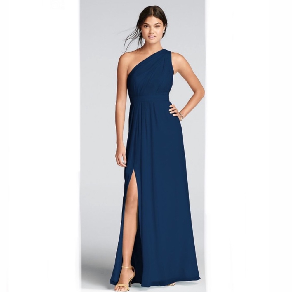 David bridal chiffon one shoulder gown